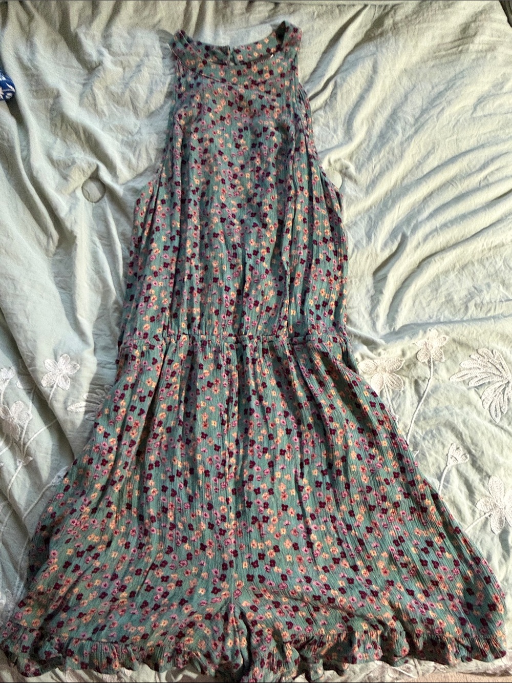 Sleeveless Teal Floral Summer Romper